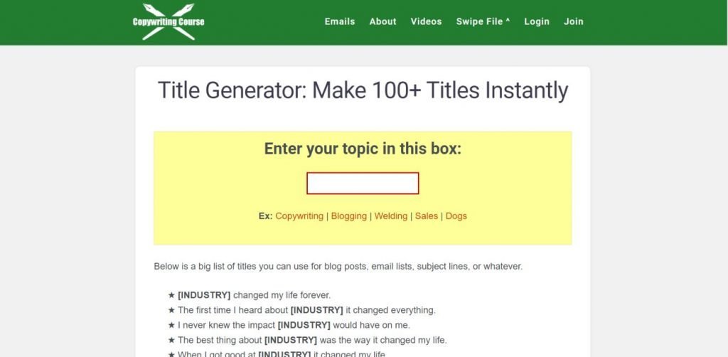 copywriting course blog title generator